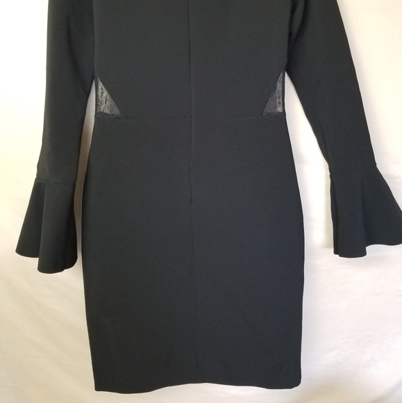 Parker Illusion Dress Black Bell Sleeve Sheath Mesh Stretch Womens Size XS - Picture 11 of 14